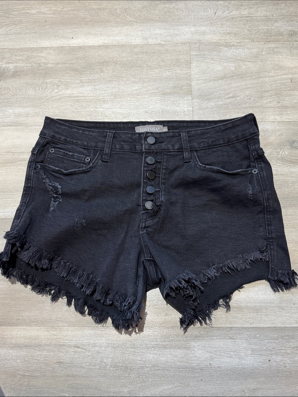 Just USA Black Frayed Button-Front Denim Shorts